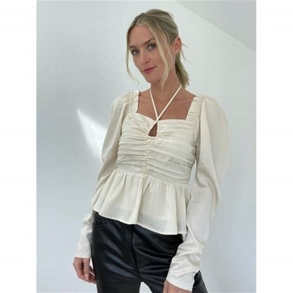 🟣 SALE NWT Six Fifty The Ruby Blouse Ivory Peplum Long Sleeve Size Small